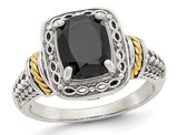 Black Onyx Ring in Rhodium Plated Sterling Silver with 14K Gold Accent
